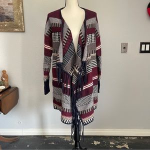 Autumn Cashmere Blanket Fringe Striped Super Soft Sweater Cardigan